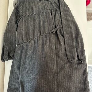 Gray Pinstripe Long Sleeve Dress